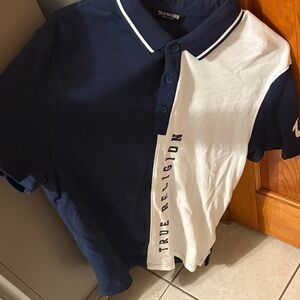 True Religion Two-Tone Polo in Navy and White
